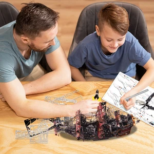 قطعة الملكة آن الانتقام القراصنة سفينة المعادن نموذج بناء اللبنات ، ألغاز 3D للبالغين ، الألغاز لهدية عيد ميلاد أفضل 8 نماذج بالحجم الطبيعي للمبيعات للسفن لتجميعها - رقم 3