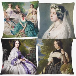 Oil Painting Queen Victoria Cushion Covers European Vintage Style Woman Lady Duchess In Court Dress Art Pillow Case