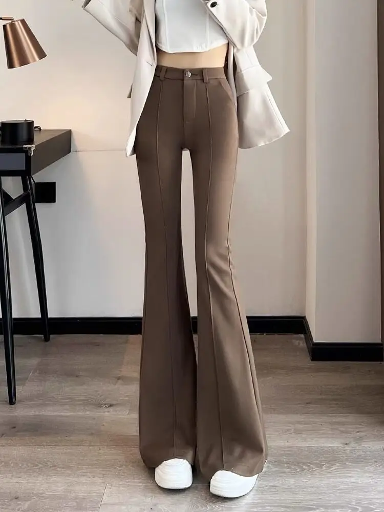 

Autumn Winter Women Warm Wool Flare Pants Korean Fashion Warm Slim Vaqueros Bleached High Waist Bell-Bottoms High Street Pants