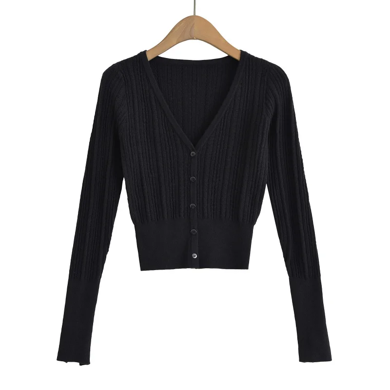 Koreanischen Stil Slim Fit Gestrickte Pullover für Frauen2025Herbst Neue Pure DesireVButtoned Kragen Innere Schicht Langarm Strickjacke Top