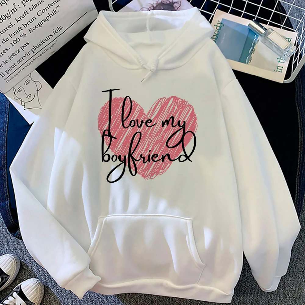 I Love My Boyfriend 여성 후드티, 한국 스타일, 재미있는 그래픽, y2k 미학적 의류, 여성 애니메이션 스웨터