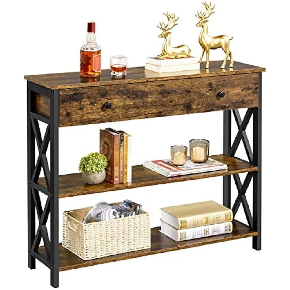 

Console Table with Drawer, Sofa Table with Storage Shelves, 39.5 Inch Entryway Tables with Metal Frame, for Living Room, Entryw
