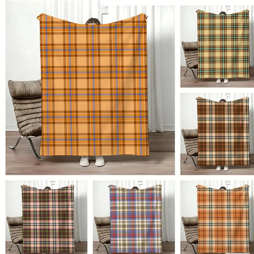 Classic British Style Plaid Throw Lightweight 240g Flannel Blanket Soft Skin-friendly for Summer Cooling