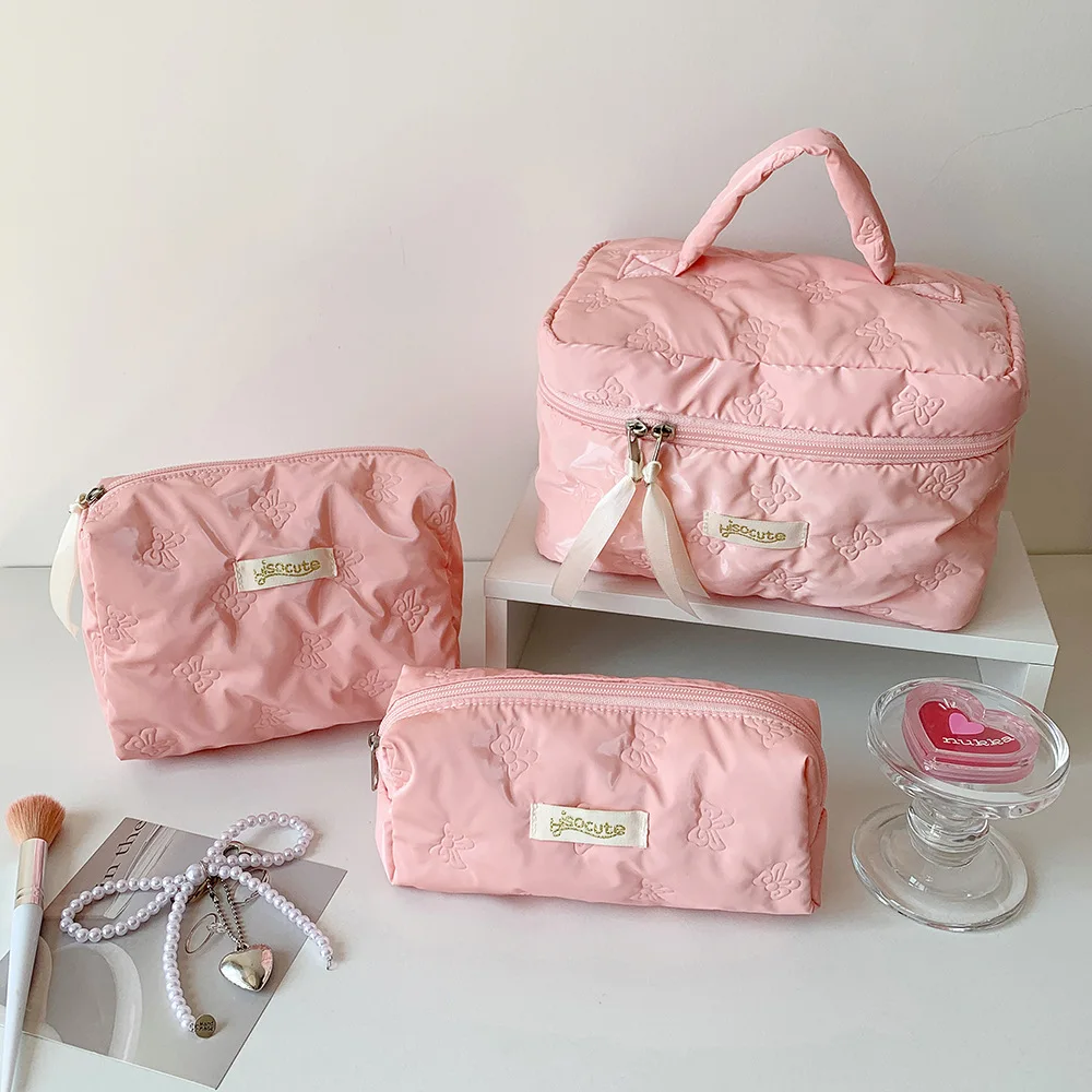 Ladies' Makeup Bags Travel Business Travel Portable Large Capacity Storage Bags Bow Simple Fashionable Handheld Cosmetic Bags
