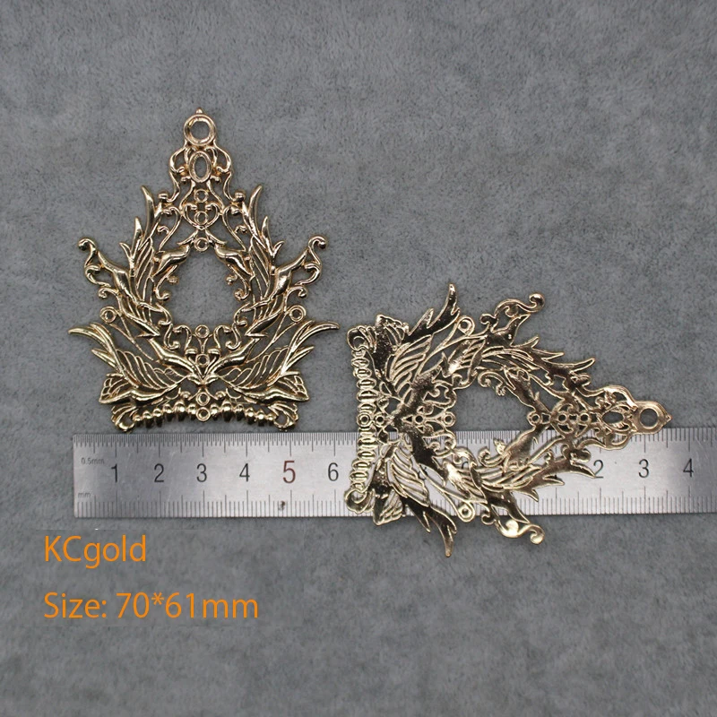 Metal Filigree Large Pendant  Phoenix Crown DIY Handmade Material Alloy Gold Plated Water Drop Basket Tassel Lotus Accessories