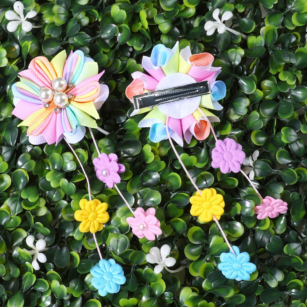 2pcs Flower Hair Clips with Flower Tassel Faux Pearl Hairpins Cute Barrettes Hair Accessories for Girls Headwear Hair Pin