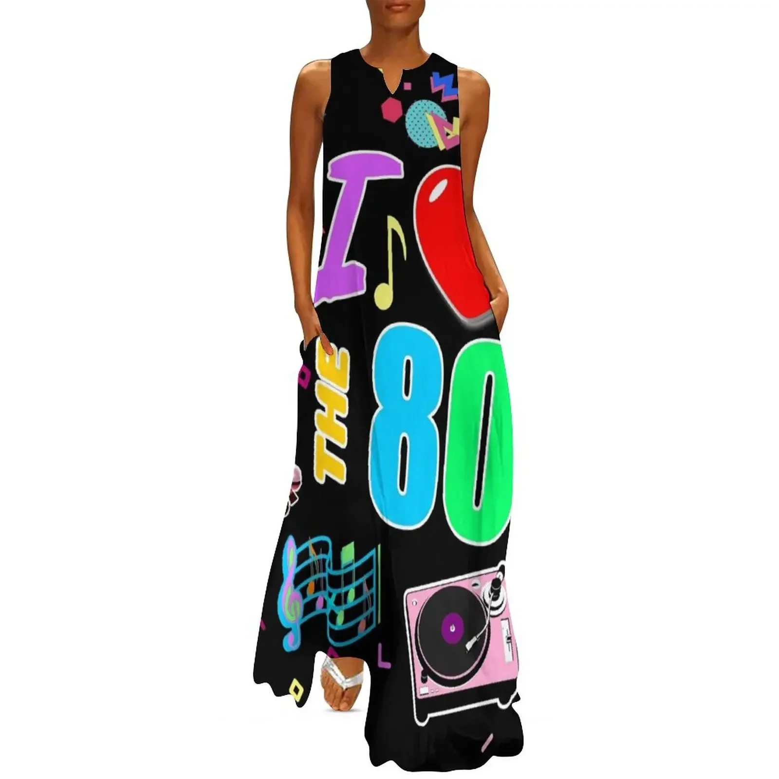 

I Love The 80's Retro Heart Long Dress elegant and pretty women's dresses summer clothes Dance dresses women long dresses Dress