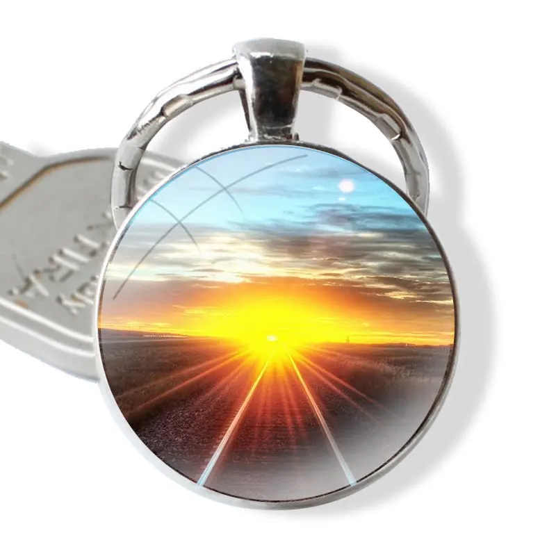 Accessories Phone Shell Covers glass cabochon keychain Car key chain Charms keychains Gifts Train Rail Sunlight