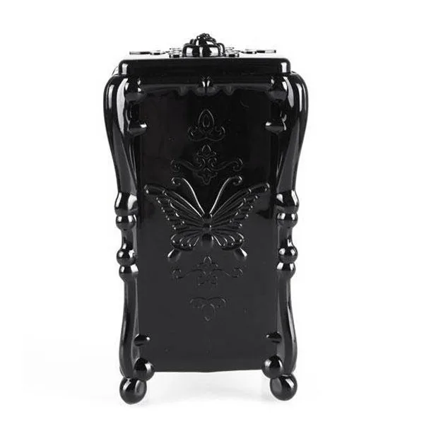 Butterfly Embossed Box Organizer Black Acrylic Cotton Pad Storage Holder Vintage Keeps Makeup Tidy Clean