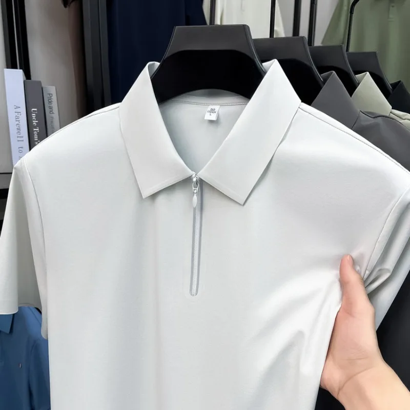 Men S Polo Shirts Quick Dry Short Sleeve Half Zipper T Shirt Casual Breathable Top Solid