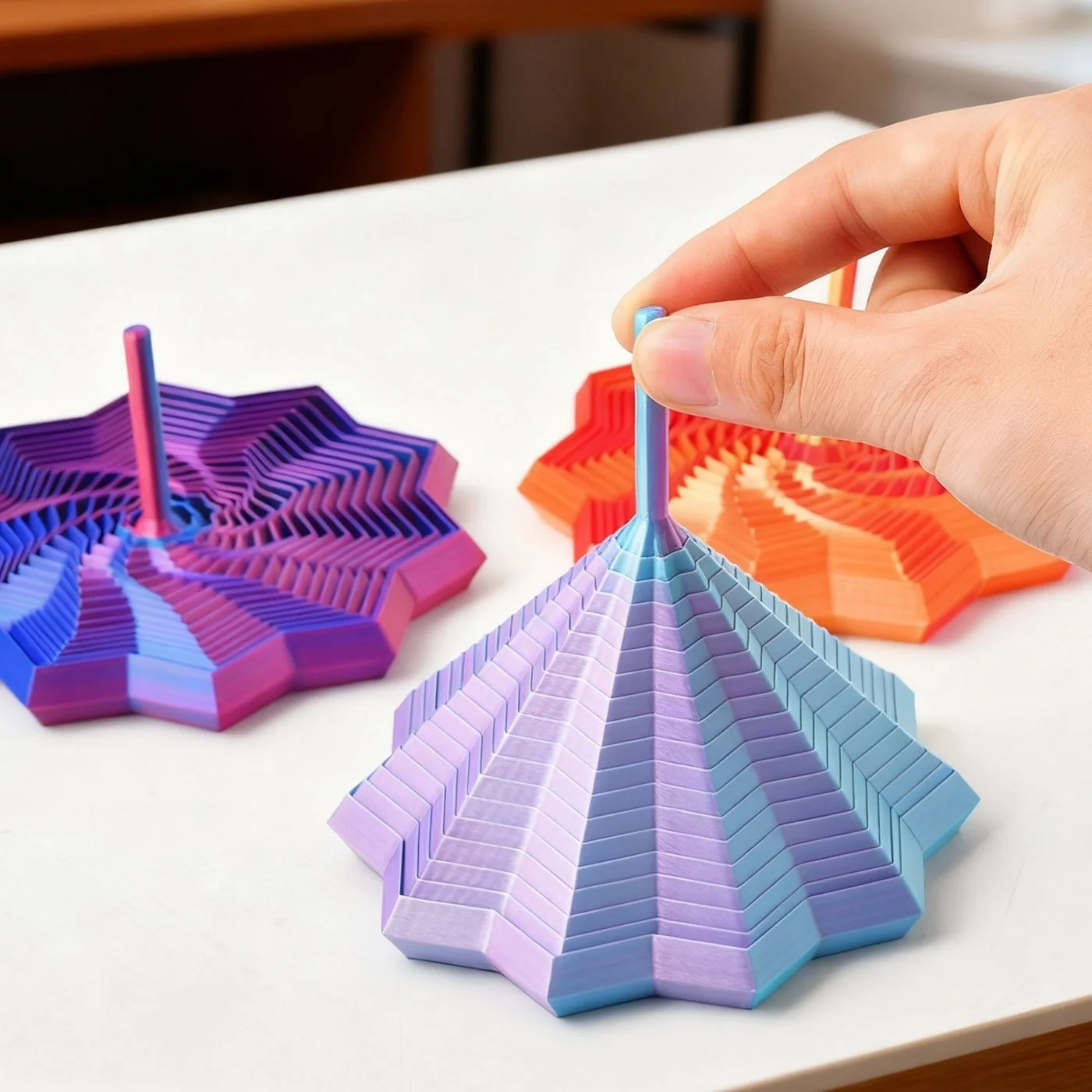 1pc Multicolor Gradient Spinning Top Expanding Sensory Decompression Star Desktop Decoration 3D Printed Deformable, Suitable