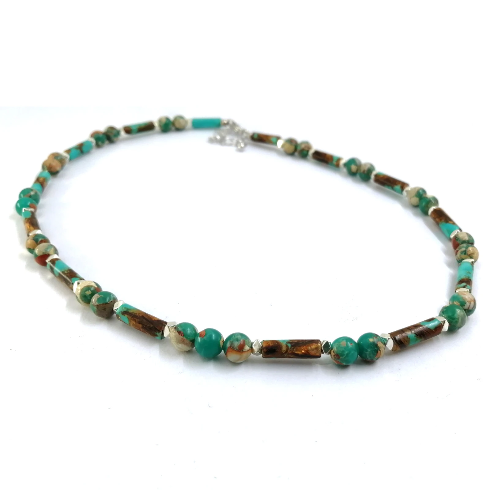 JYSTONE Chrysocolla, Snake Skin Jasper Necklace - Unique Beaded Design, Statement Jewelry Piece, Handcrafted Gemstone Necklace