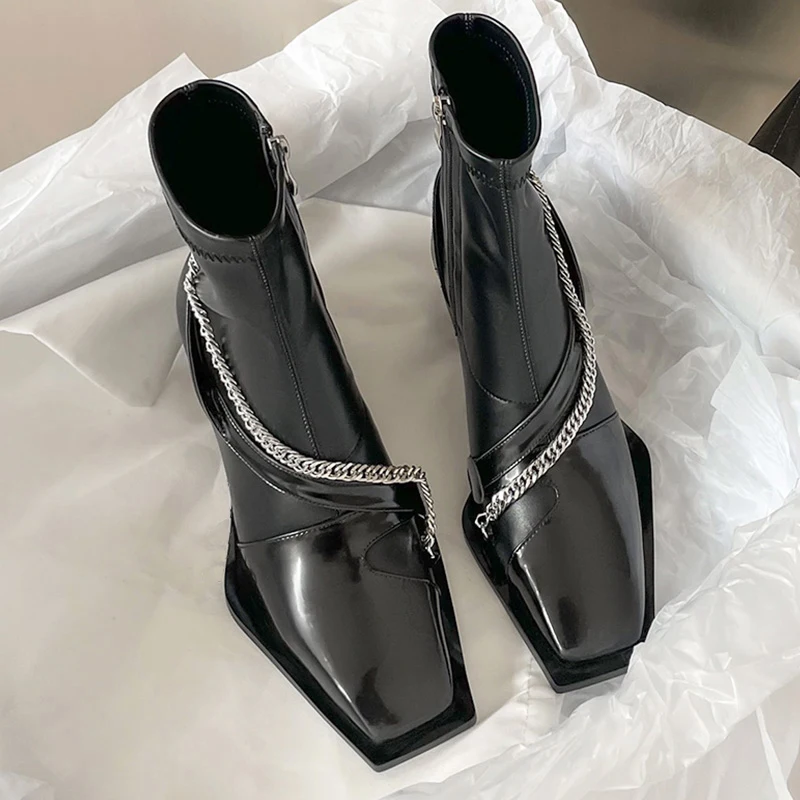 Projektant Vintage Chelsea Boots damskie grube, wysokie, kwadratowe noski, zamek błyskawiczny, jesienne zimowe damskie wąskie, krótkie botki