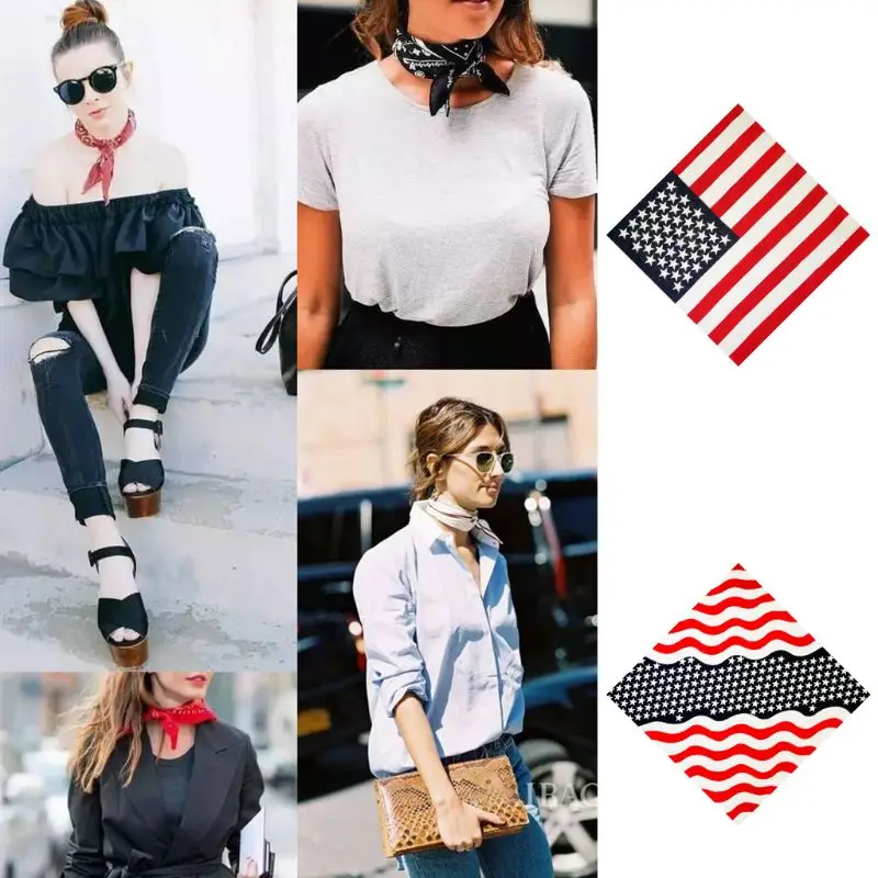 50JB Bawełniana bandana hip-hopowa unisex flagą amerykańską paski, opaska do włosów, kwadratowa maska-szalik