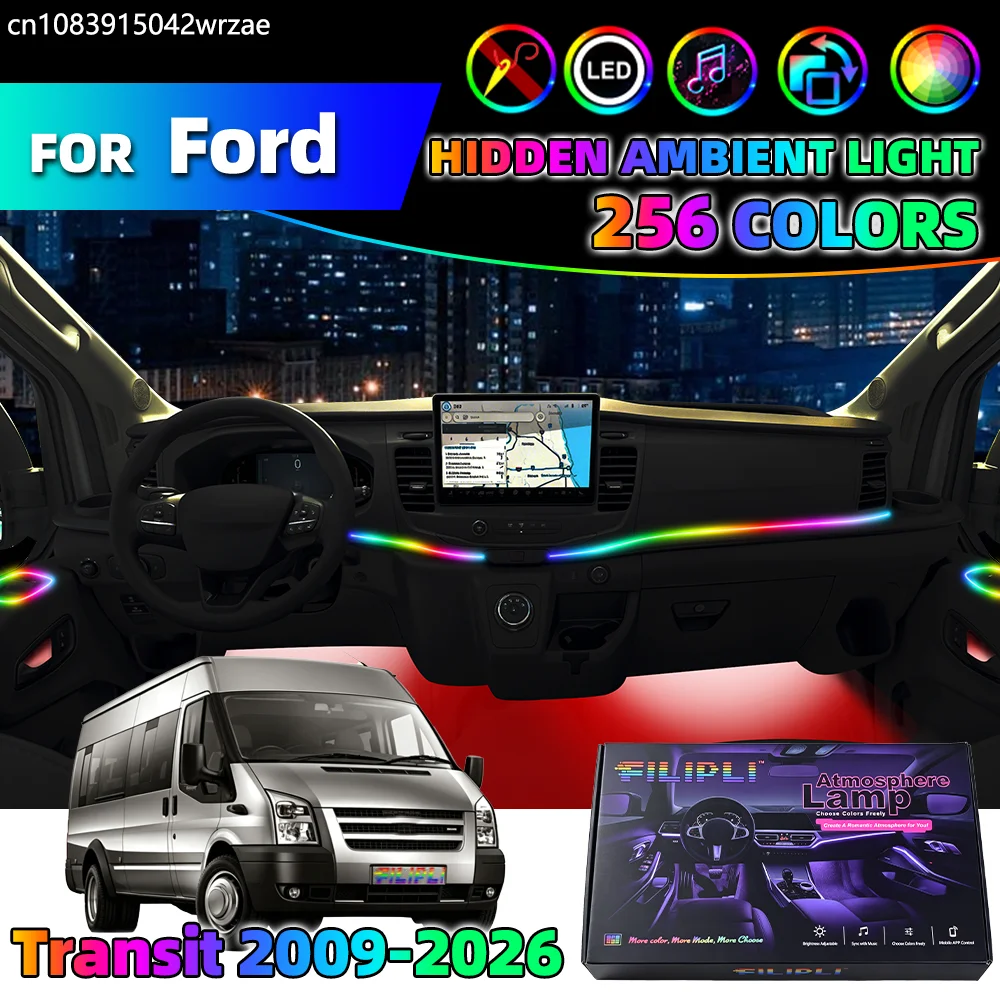 

10 in 1 For Ford Transit 2009-2026 Years Car Interior Ambient Lights Strips Breathing Lighting Kit App Control Auto LED strips