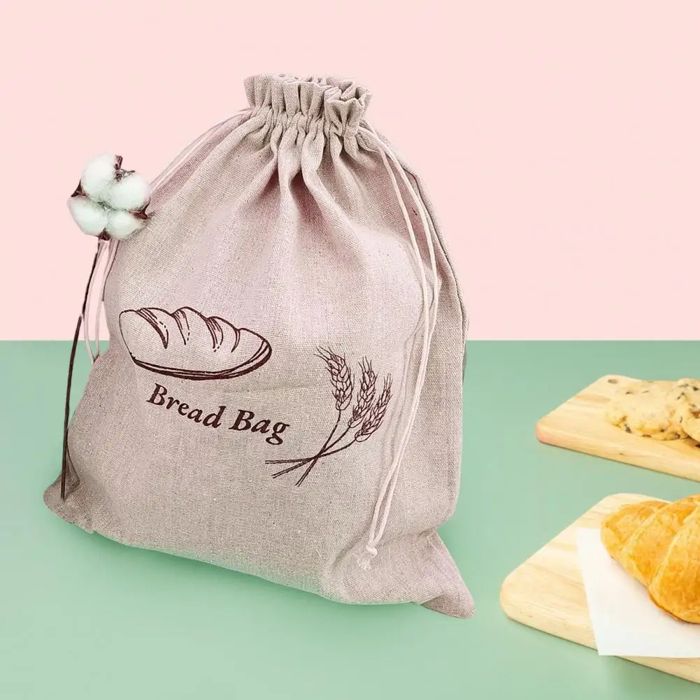 Linen Bread Bag Reusable Bread Storage Reusable Double-layered Bread Storage Pouch with Drawstring for Picnic for Homemade