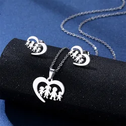 Stainless Steel earring Necklace set charm Mama Family Necklaces Silver Color Love Boy Girl Pendant Jewelry Women Gift TZ195