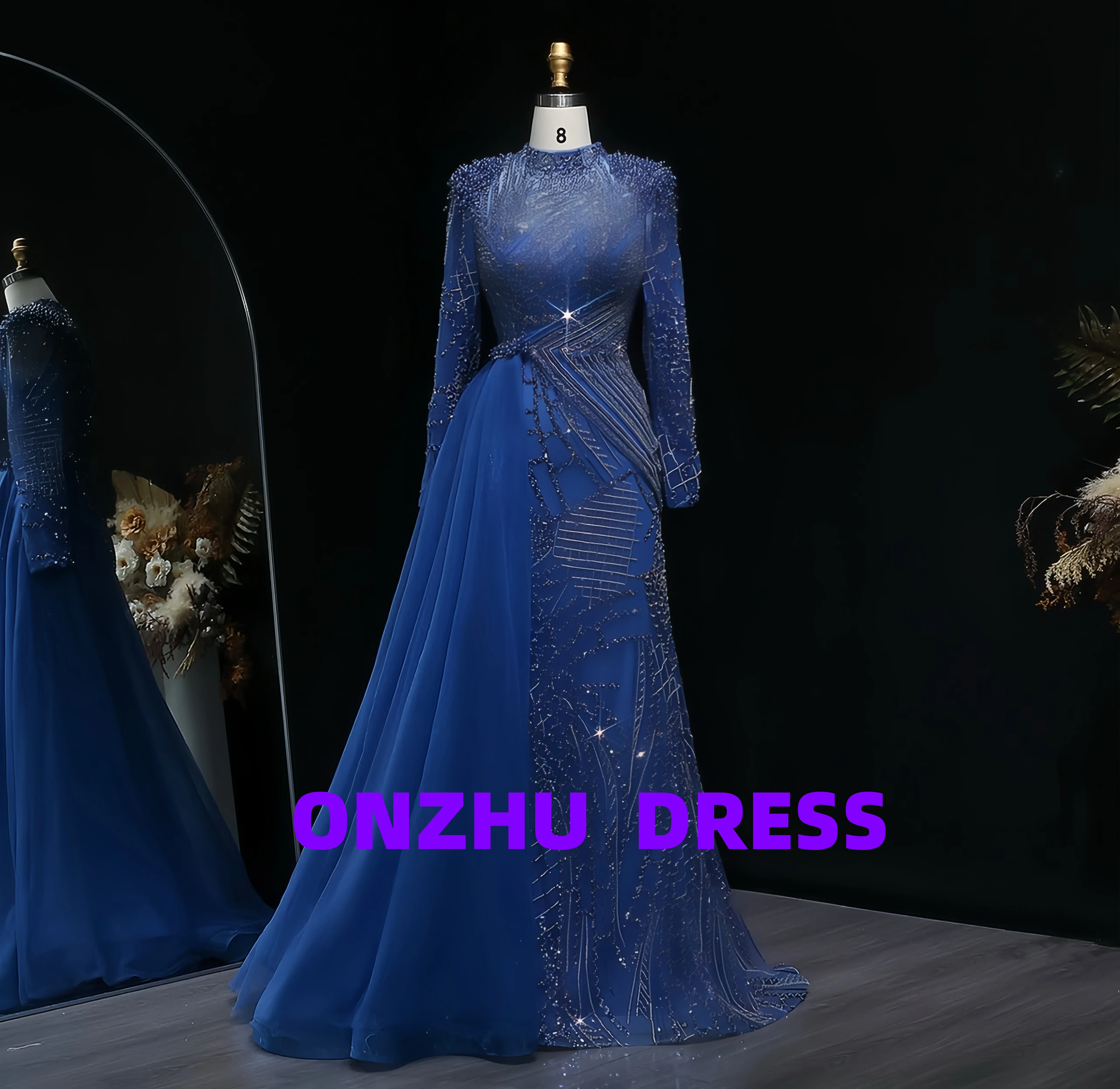 

Элегантные вечерние платья трапециевидной формы с высоким воротником и длинными рукавами по индивидуальному заказу, роскошные вечерние платья, платья de gala, вечерние платья