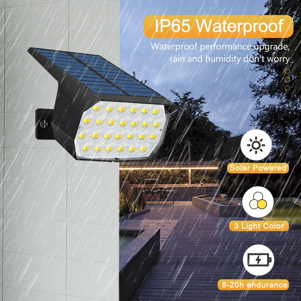 1-6PCS 74LED Tricolor Solar Spot Lights Super Bright Waterproof IP65 Solar Powered Garden Lighting For Outside Landscape