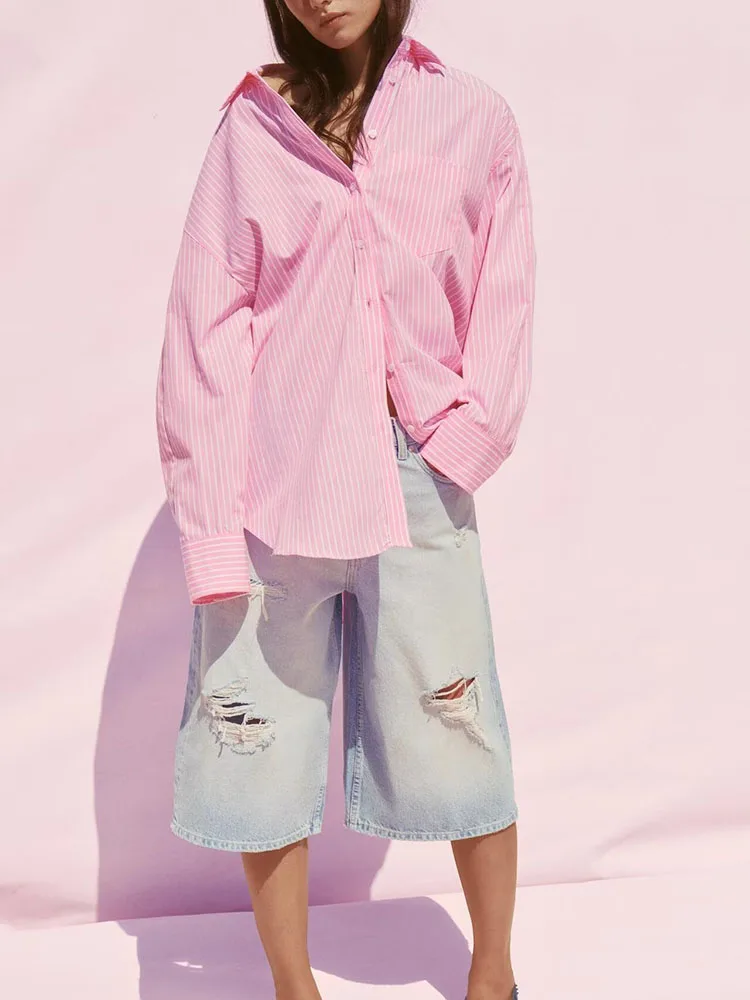 

Spring New Arrival Loose Casual Striped Long Sve Turn-down Collar Women's irt Versatile Comfortable Commute Sle 2025