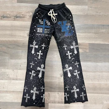 Y2k calças masculinas soltas impressão 3d calças casuais moletom meados de cintura esportiva roupas femininas streetwear hip hop vintage queimado calças