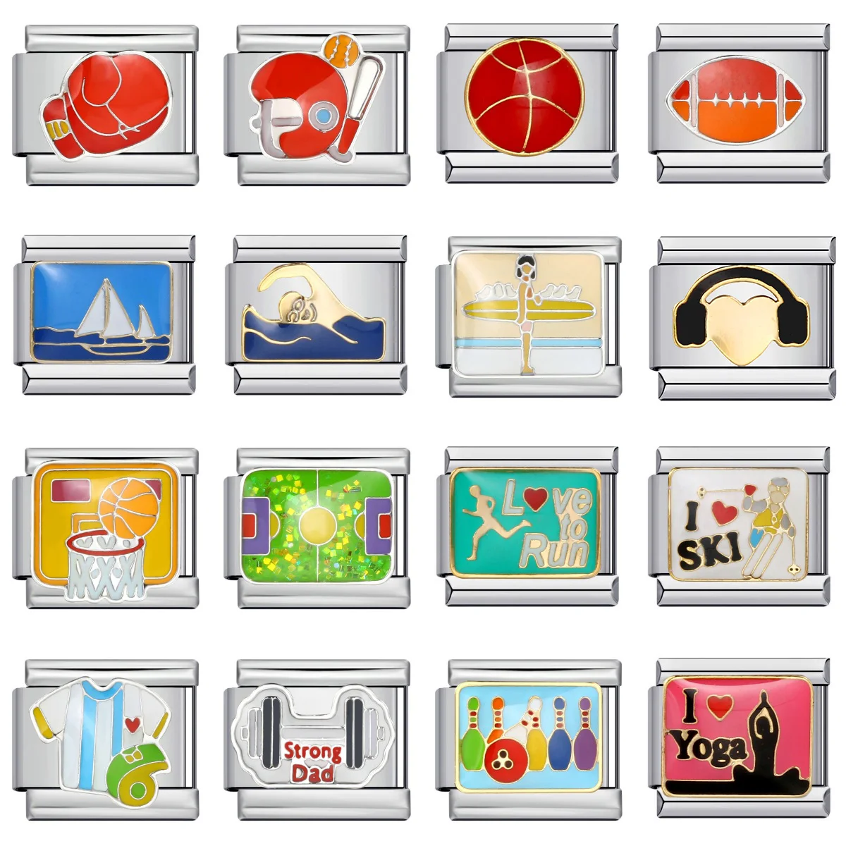 URING Sport Zwemmen Voetbal Basketbal Yoga Skiën Italiaanse Charm Links Fit 9mm Armband Roestvrij