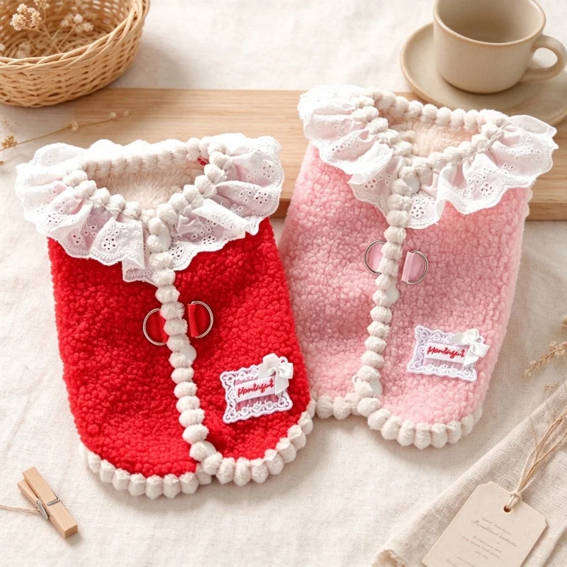 Chaleco de felpa para perros, abrigo cálido para mascotas, ropa suave para perros, chaqueta linda de color liso para cachorros, cárdigan de encaje para gatos, abrigo para mascotas, disfraz de chihuahua.