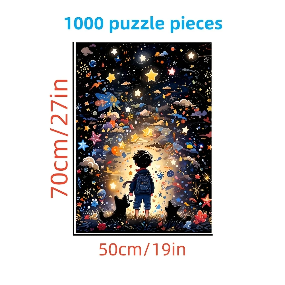 Puzzle 1000 ciel étoilé et chat – Puzzle bricolage épais, carton durable, idéal pour les adultes et les débutants, parfait pour les anniversaires, H