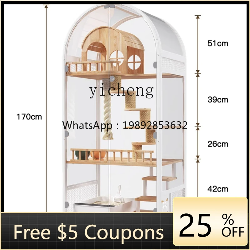 

ZTqh Arched Cat Villa Short-Legged Cat Tempered Glass House Solid Wood High-Grade Cat Cage Cabinet