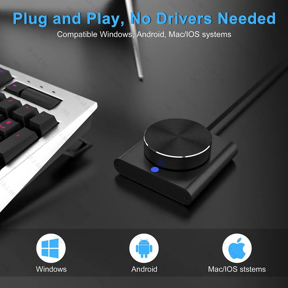 ปุ่มควบคุมระดับเสียง USB ตัวควบคุมเสียงพร้อมเล่น/หยุดชั่วคราว/หลัง/ไปข้างหน้าปุ่มปรับเสียงภายนอกพร้อมสาย USB สําหรับ Win/ OS