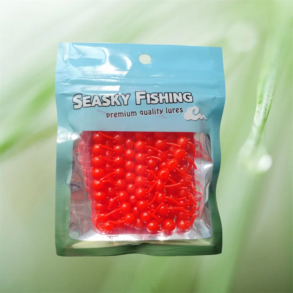 MUKUN Float Bite Bead Stretchy Tear-resistant Floating Lure Bead Strawberry/Corn Flavor Silicone Artificial Fishing Bead