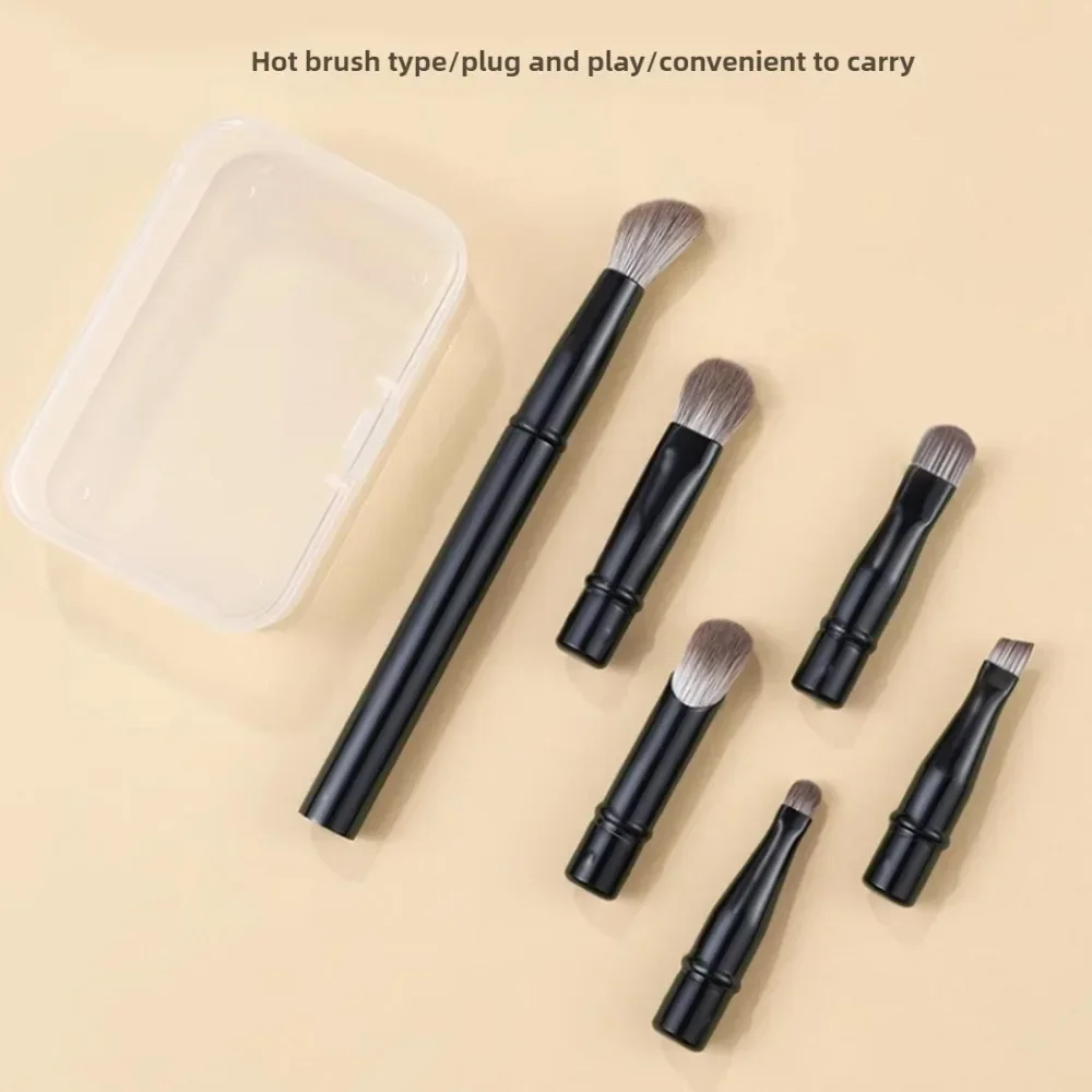 6Pcs Tragbare Kosmetische Powder Foundation Blush Mini Reise Make-Up Pinsel Set mit Box Blending Concealer Make-Up Pinsel Set