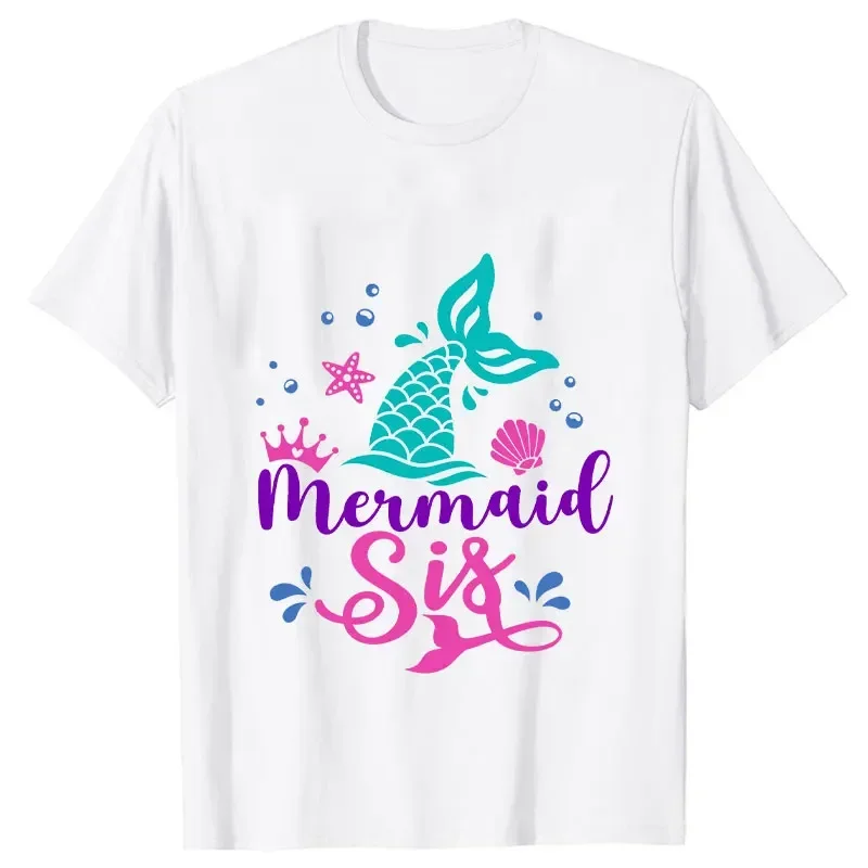 1~9 Years Old Birthday Girls Party T-shirt Kawaii Mermaid Graphic Tops Unisex Kids Short Sleeve Tees Matching Family Clothing