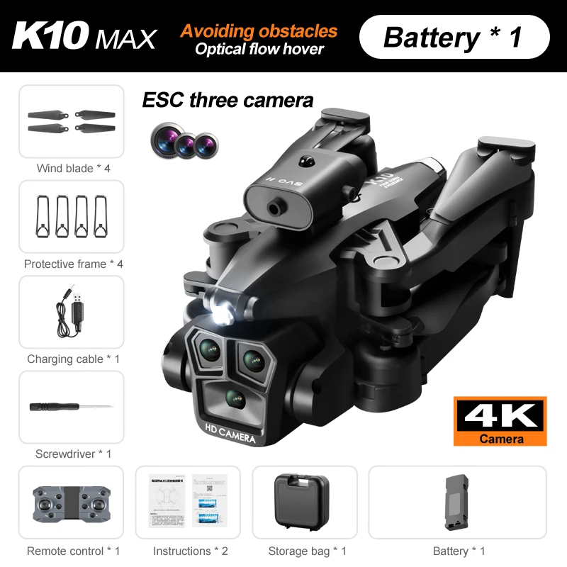 New K10MAX Drone Triple HD Camera Aerial  OAS Remote Control Aircraft Optical Flow Quadcopter Kid Gifts