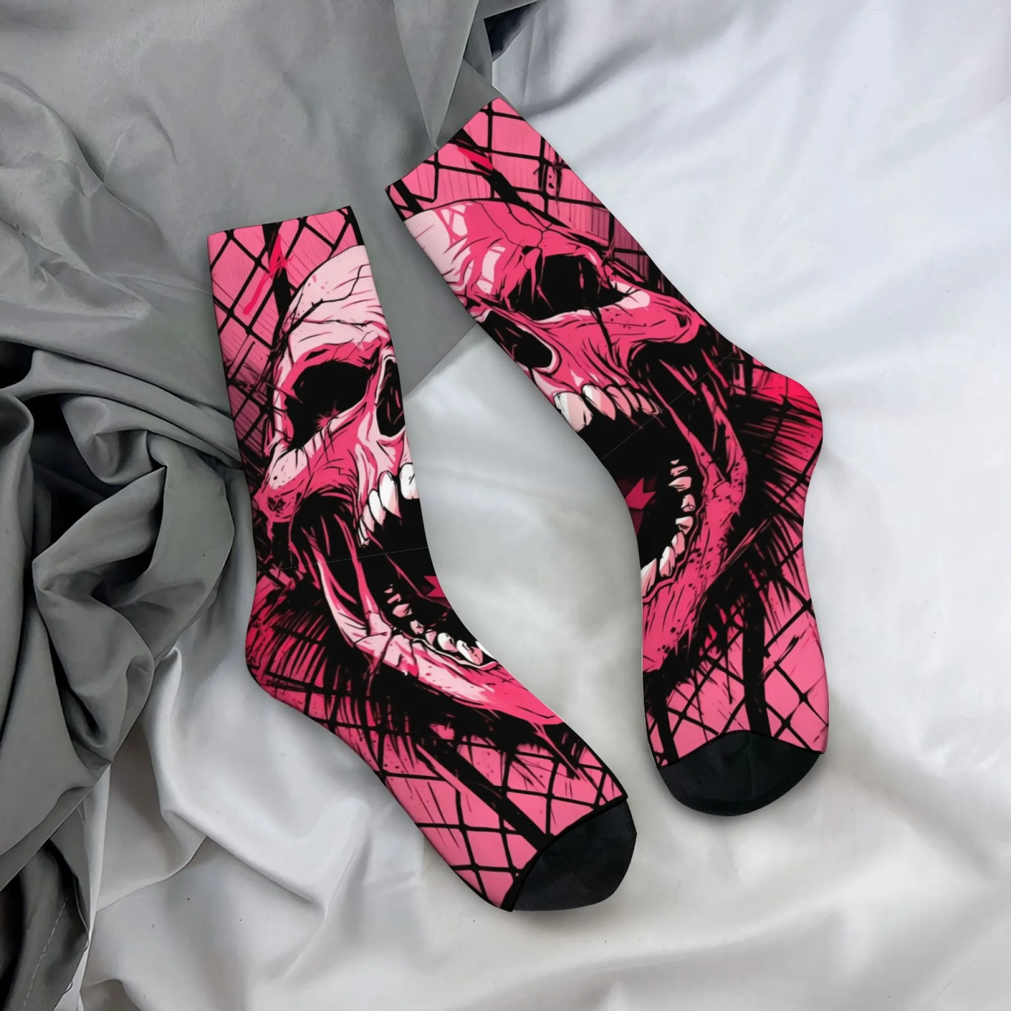 

Мужские носки в стиле Харадзюку в темном панк-манге с принтом ревущего черепа, роман и забавный уличный сумасшедший подарок для праздника и веселья