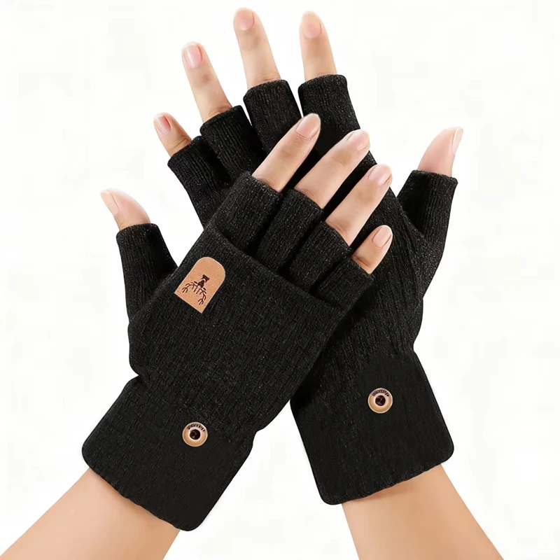Winter Knitted Fingerless Gloves Warm for Men Women Half Finger Gloves Convertible Mittens Flap Gloves