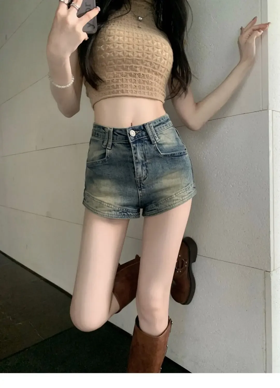 شورت قديم قابل للغسل للنساء في الصيف جينز جديد عالي الخصر متعدد الاستخدامات