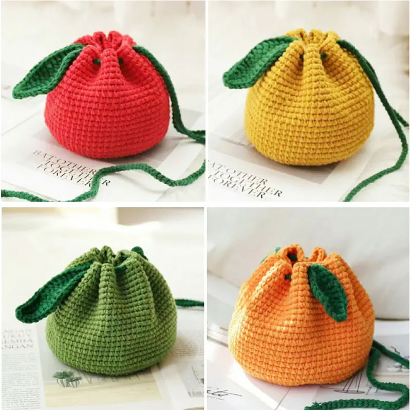 2 pezzi/borsa a tracolla per frutta carina intrecciata a mano con portachiavi a forma di arancia, portafoglio Zero, borsa per Snack, borsa per la