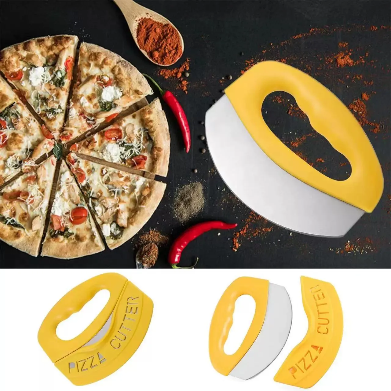 Halbkreisförmiger Pizzaschneider aus Edelstahl, ideal für Pizza und Gebäck, unverzichtbares Bäckereiwerkzeug, multifunktionales Backwerkzeug