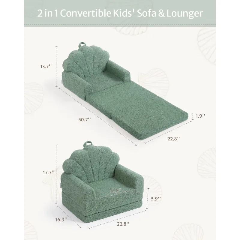 

Kids Couch, 2-in-1 Soft Toddler Couch Fold Out, Toddler Chair Comfy, Convertible Sofa to Lounger, Kids Furniture