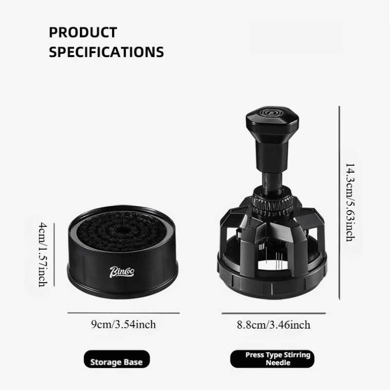 Bincoo Espresso Clump Breaker Distributor – Rotating Needle, Adjustable Depth, Press Type Anti-Caking Tool with Cleaning Holder