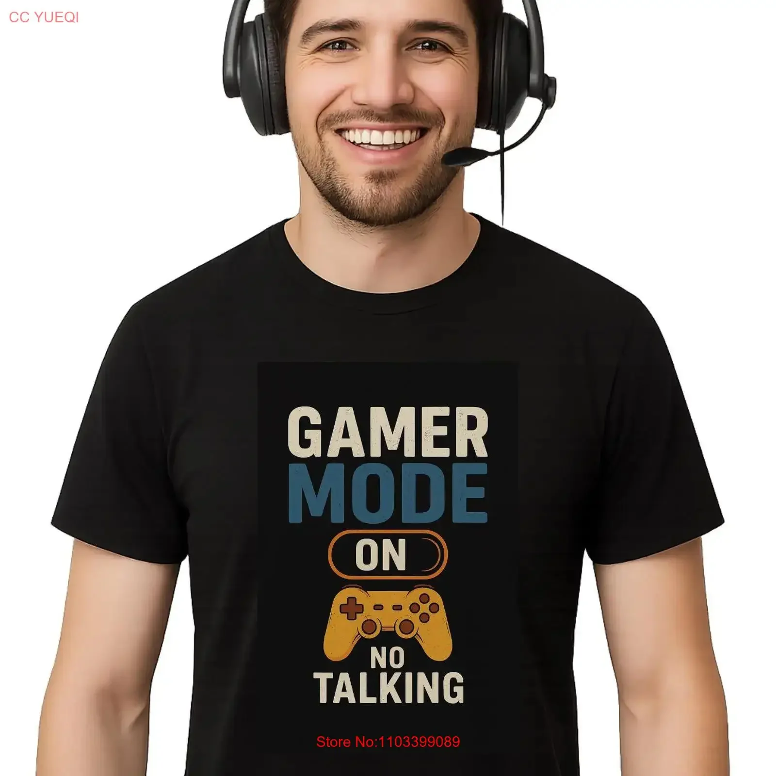 Camiseta Gamer Mode On con estampado audaz para jugadores de consola y PC, auriculares con controlador, estilo vintage lavado, ropa urbana suave