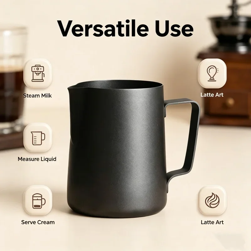 Jarra de Vaporización de Café de Acero Inoxidable de 350/600 ml, Taza Espumadora de Leche Engrosada con Diseño de Boquilla para Latte Art, Herramientas para Cafeterías y Baristas