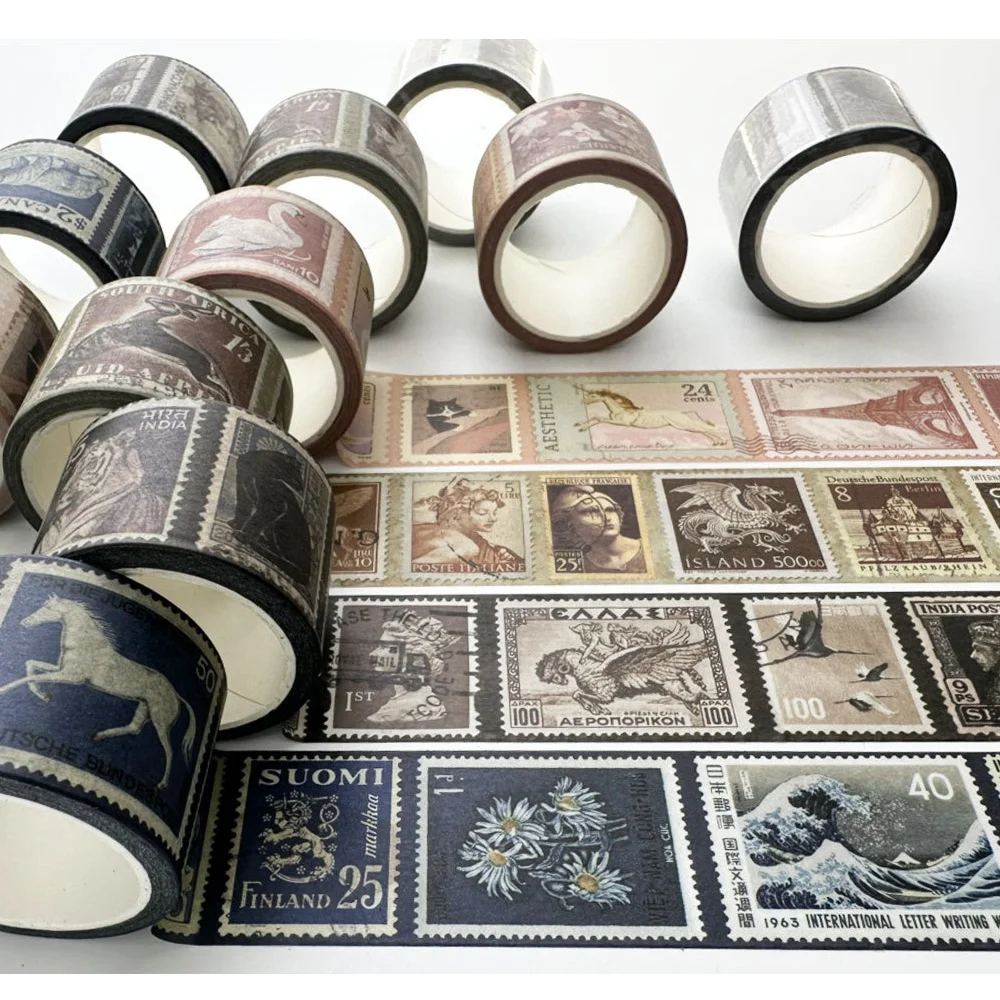 

JIAMEI 30mm * 5m Retro Stamp Washi Tape Classical Decorative Material DIY Scrapbook Creative Journal Aesthetics Supplies