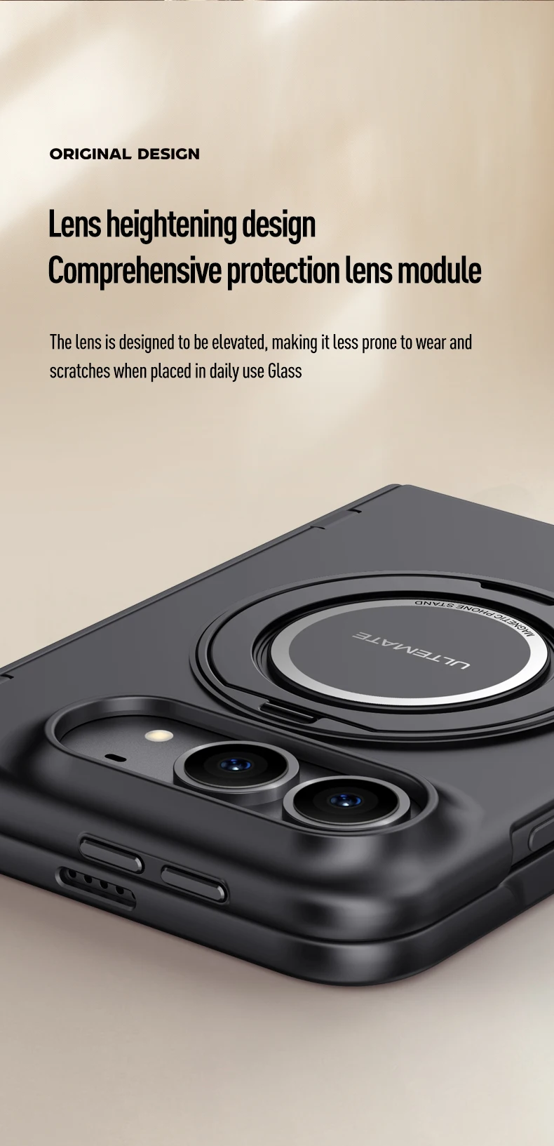 Luxury 360 Rotating Magnetic Stand Hand Strap Case for iPhone Duo 18 Duo Fold Wide Shockproof for Magsafe Film-Integrated Cover
