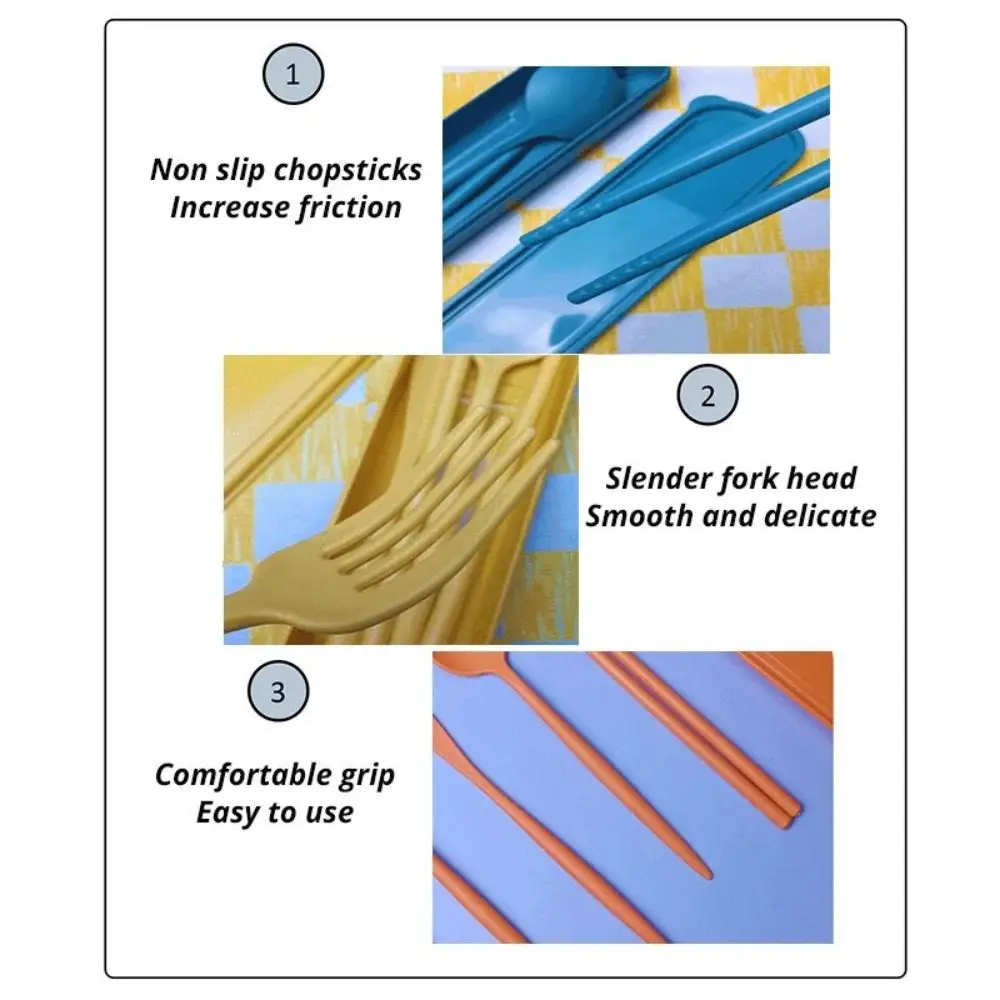 [Hot Sales] 4-Piece Portable Utensils, Healthy Eco-Friendly Wheat Straw Cutlery, Reusable Chopstick Fork Knife Spoon Set image 4