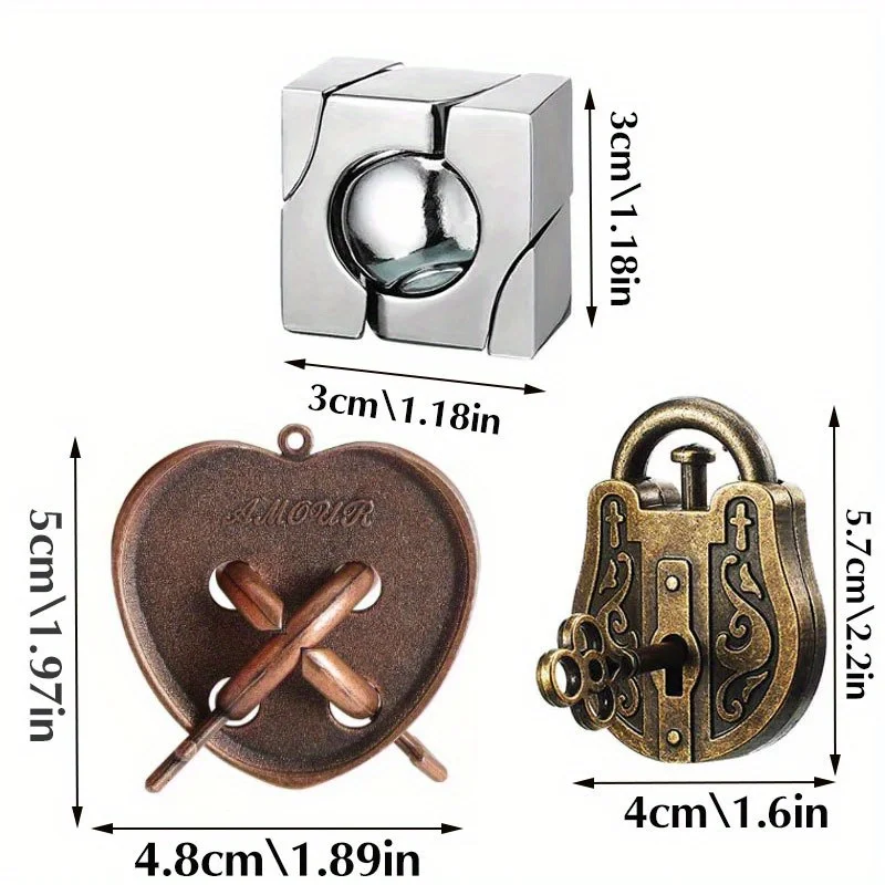 3-delige set metalen hersenkraker puzzel speelgoed IQ uitdagingsspellen oplossing ontgrendelen voor kinderen en volwassenen perfecte feestuitdaging cadeau