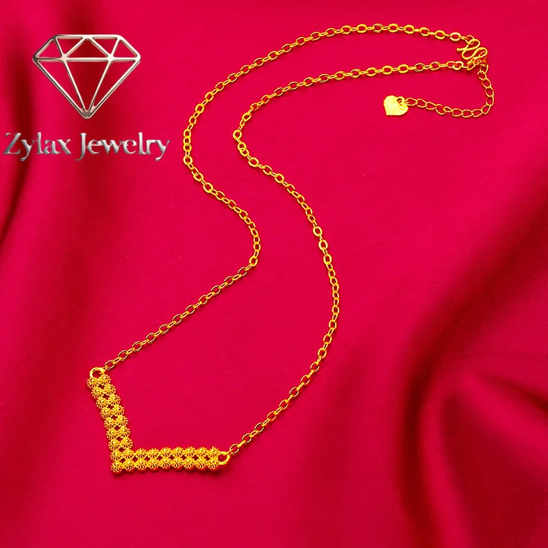 Zylax Jewelry Fashion V-Shaped Necklace Women's 24K Gold AU999 - Retro inspired gold V-chain, elegant style, to elevate outfit t