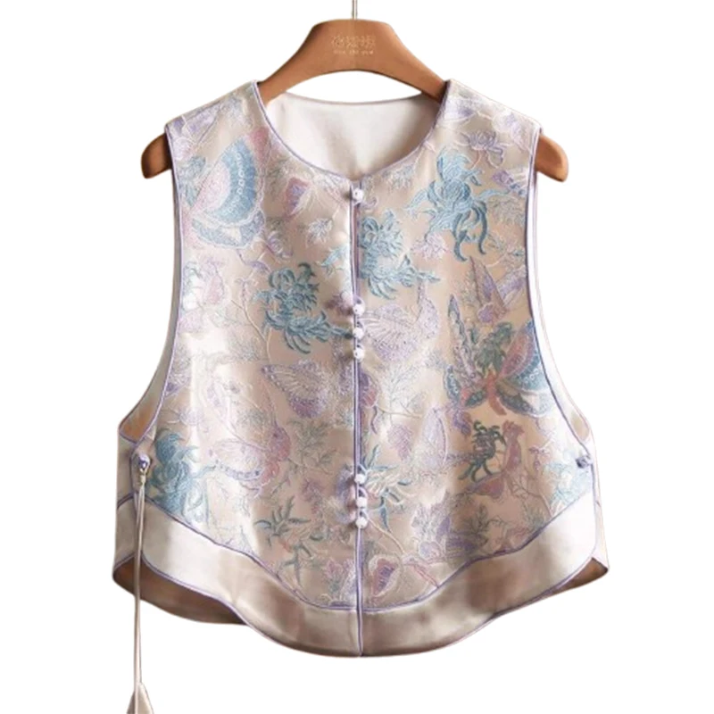 المطرزة الفراشة سترة المرأة النمط الصيني خمر الحرير الحرير سترة بلا أكمام الرجعية القمم الإناث الخريف موضة جديدة #5