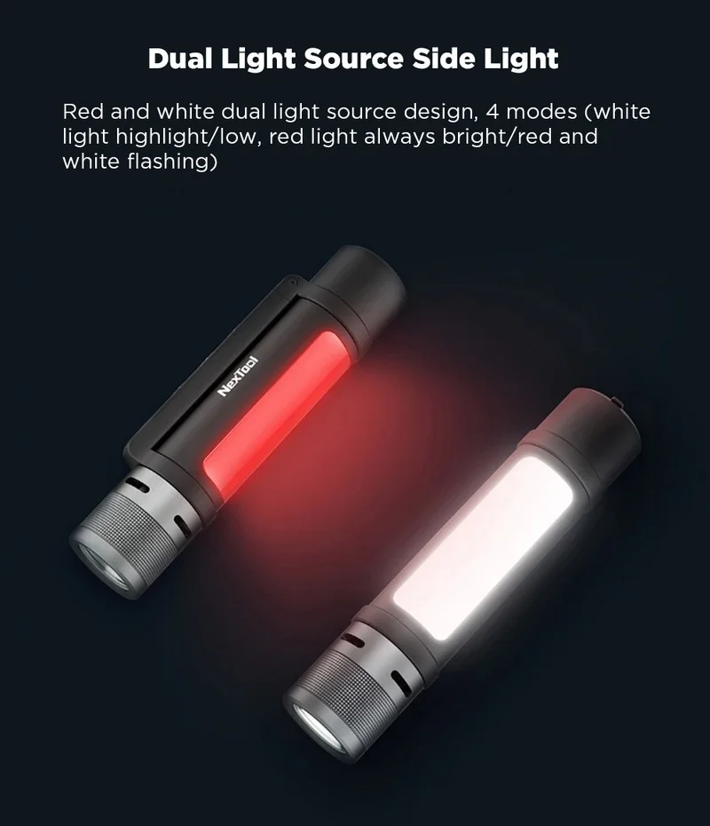 NexTool 6 in 1 torcia di allarme torcia zoomabile 1000LM, 3 modalità doppia sorgente luminosa 2600mAh LED Light Torch Power Bank